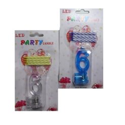 Birthday Candles 4pc + LED #6 Asst-wholesale