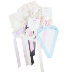 Hair Scrunchie Pearls W-Ribbon Asst Clrs-wholesale
