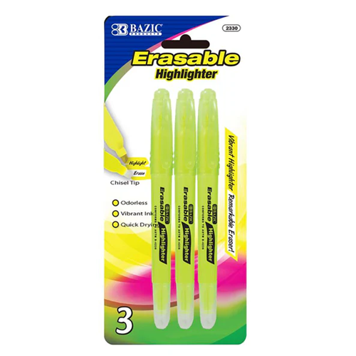 Highlighters 3pk Yellow Erasable-wholesale Highlighters 3pk Yellow Erasable-wholesale