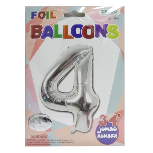 Balloons Foil 34in Silver #4-wholesale Balloons Foil 34in Silver #4-wholesale