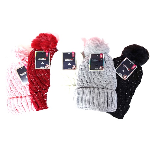 ThermaX Ladies Pom Hat Asst Clrs-wholesale ThermaX Ladies Pom Hat Asst Clrs-wholesale