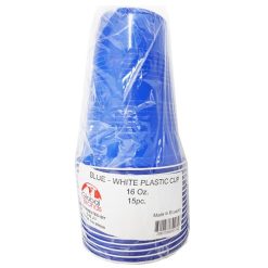 Plastic Cups 15ct 16oz Blue-White-wholesale