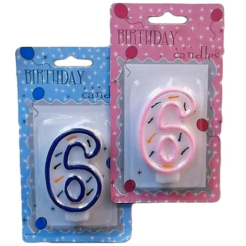 Numeric Birthday Candle #6 Asst Clrs-wholesale Numeric Birthday Candle #6 Asst Clrs-wholesale