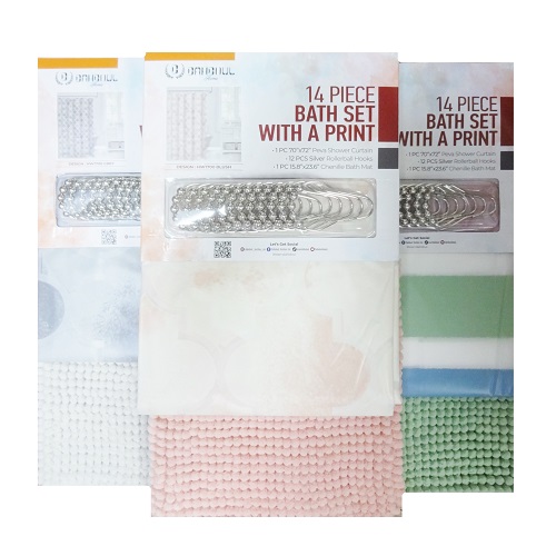 Shower Curtain Set 14pc Asst Design-wholesale Shower Curtain Set 14pc Asst Design-wholesale