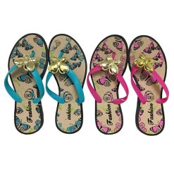 Ladies Sandals W-Butterfly & Flowers Ast-wholesale