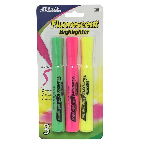 Highlighters 3pk Asst Clrs Fluorescent-wholesale Highlighters 3pk Asst Clrs Fluorescent-wholesale