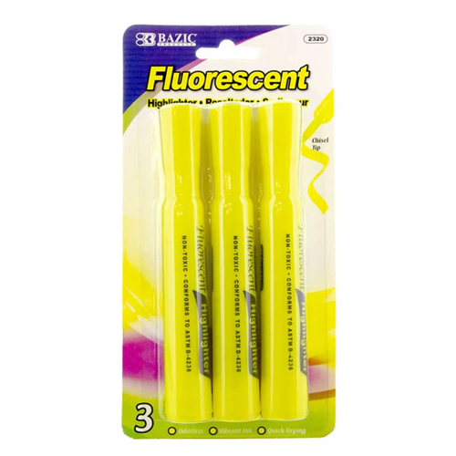 Fluorescent Highlighters 3pc Yellow-wholesale Fluorescent Highlighters 3pc Yellow-wholesale