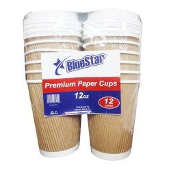 Blue Star Paper Cups 12oz Brwn W-Lid 12c-wholesale