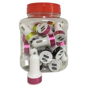 Car Charger Double USB Asst Clrs
