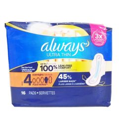 Always Maxi Pads 16ct W-Wings Ultra Thin-wholesale