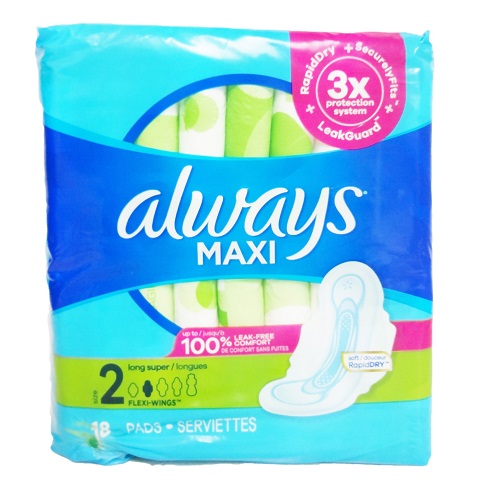 Always Maxi Pads 18ct W-Wings Super Long-wholesale Always Maxi Pads 18ct W-Wings Super Long-wholesale