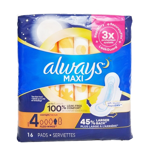 Always Maxi Pads 16ct W-Wings Overnight-wholesale