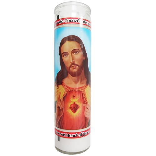 Candle 8in Sagrado Corazon De Jesus Whit-wholesale Candle 8in Sagrado Corazon De Jesus Whit-wholesale