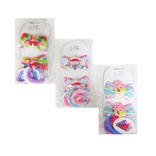 Hair Elastic Ties 5pc W-Hair Clips Asst-wholesale Hair Elastic Ties 5pc W-Hair Clips Asst-wholesale