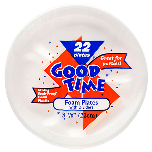 Good Time Foam Plate Div 8 7-8in 22ct-wholesale Good Time Foam Plate Div 8 7-8in 22ct-wholesale