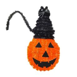 Halloween Tinsel Cat On Pumpkin 15in-wholesale