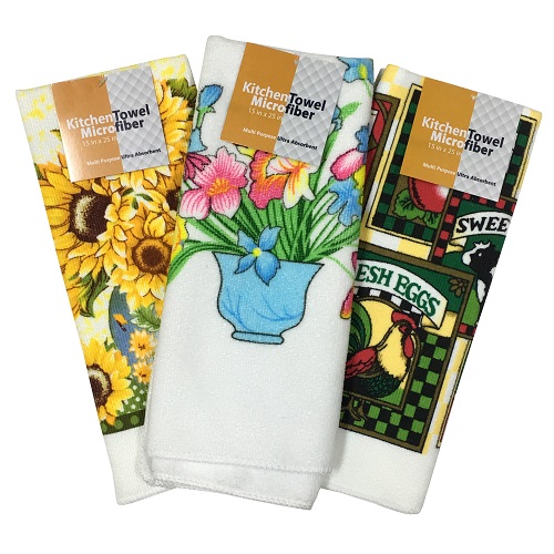 144 Wholesale Kitchen Towel 15x25 Inch Micro Fiber Assorted - at 