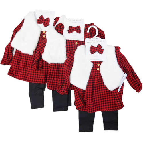 Tahari Infant Dress 3pc Red Asst Size-wholesale Tahari Infant Dress 3pc Red Asst Size-wholesale