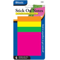 Stick On Notes 40 Shts 4pk Neon 3 X 3-wholesale