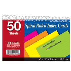 Spiral Ruled Index Cards 50 Sheets 3X5-wholesale