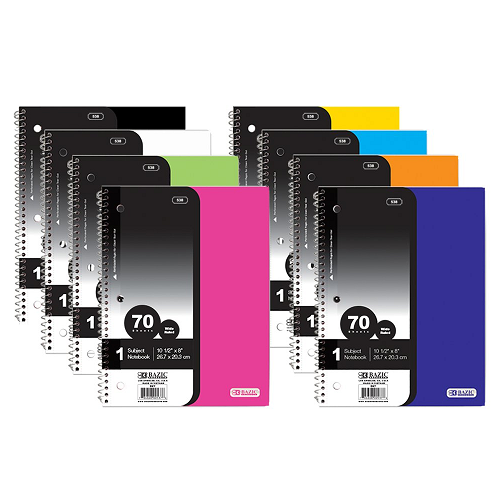 Notebook 1 Subj 70ct W-R Spiral Asst-wholesale Notebook 1 Subj 70ct W-R Spiral Asst-wholesale