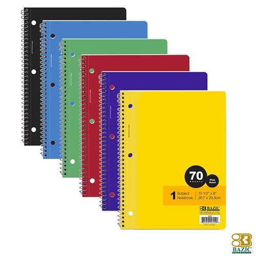 Notebook 1 Subj 70ct W-R Spiral Asst-wholesale Notebook 1 Subj 70ct W-R Spiral Asst-wholesale