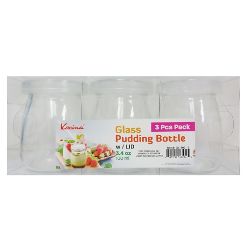 Pudding Jar Glass 3pk 3.4oz Plastic Lid-wholesale