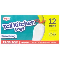 Ri-Pac Tall Kitchen Bags 12ct 13 Gl-wholesale