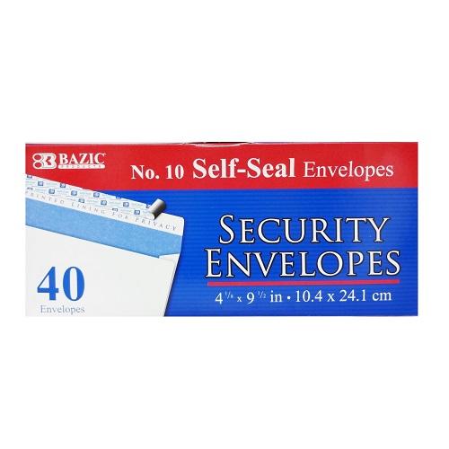 Security Envelopes 40ct Self-Seal 4X9½-wholesale Security Envelopes 40ct Self-Seal 4X9½-wholesale