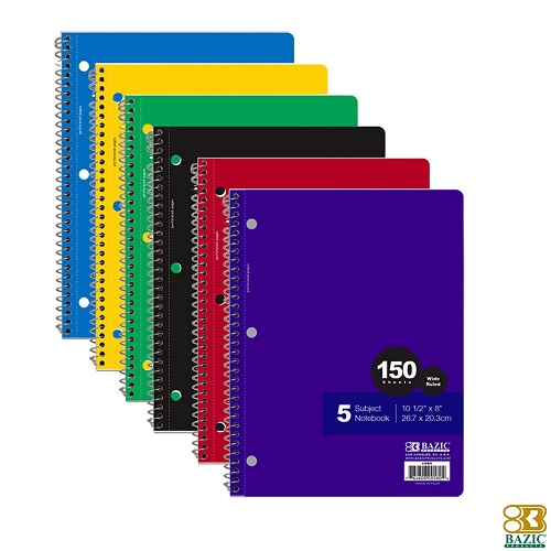 Notebook 5 Subj 150ct W-R Spiral Asst-wholesale Notebook 5 Subj 150ct W-R Spiral Asst-wholesale