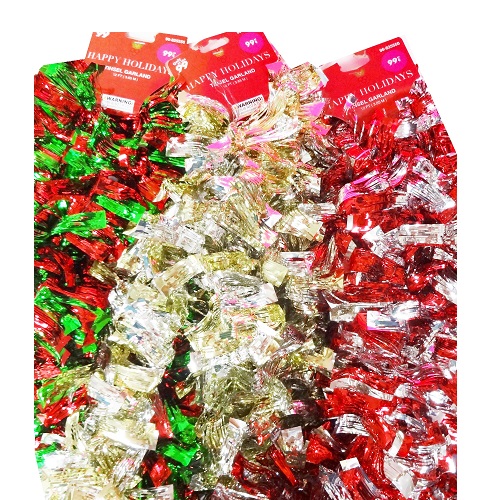 X-Mas Tinsel Garland 12 Ft Asst Clrs-wholesale X-Mas Tinsel Garland 12 Ft Asst Clrs-wholesale