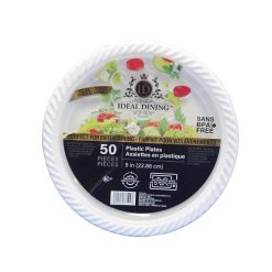 Ideal Plastic Plates 9in 50ct White-wholesale