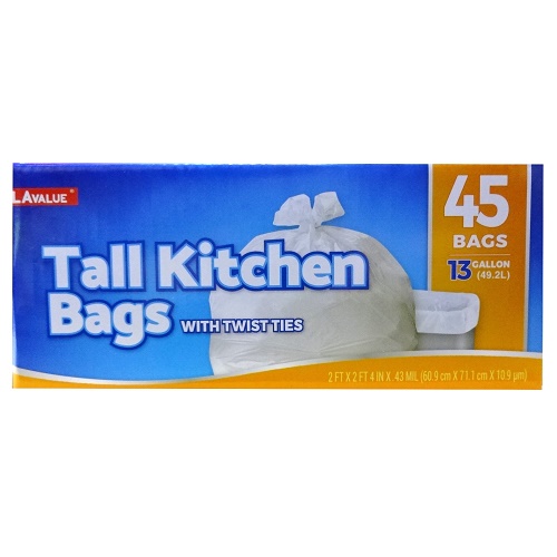 LA Value Tall Kitchen Bags 45ct 13gl W-T-wholesale