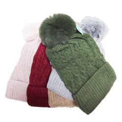 Ladies Beanie W-Pom Pom Asst Clrs-wholesale