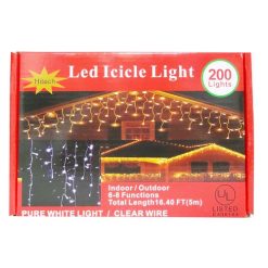 X-Mas LED Icicle Lights 200ct Clear Whit-wholesale