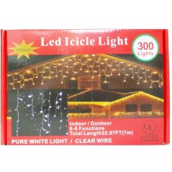 X-Mas LED Icicle Lights 300ct Clear Whit-wholesale