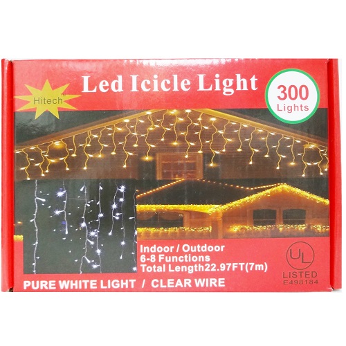 X-Mas LED Icicle Lights 300ct Clear Whit-wholesale