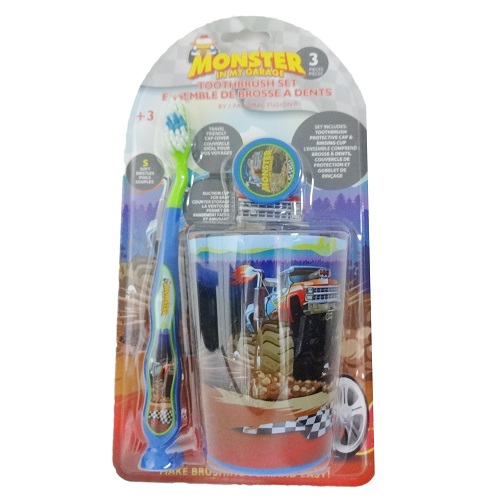 Kids Toothbrush Set 3pk Monster Truck-wholesale Kids Toothbrush Set 3pk Monster Truck-wholesale