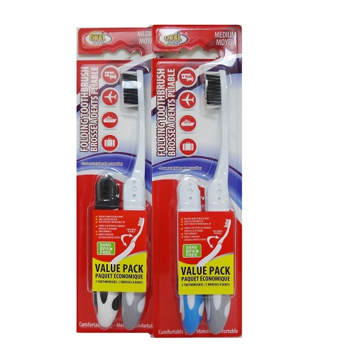 Toothbrush Folding 2pk Med Asst Clrs-wholesale
