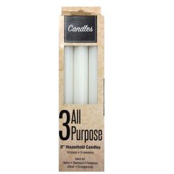 Candles All Purpose 8in 3ct White-wholesale