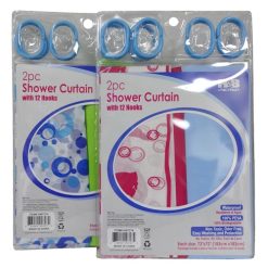 Shower Curtain 2pc W-Hooks Asst-wholesale