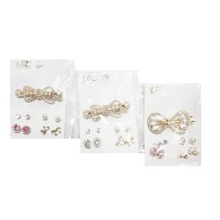 Hair Metal Snaps & Earrings Set Gold-wholesale