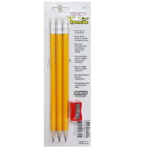 Pencils #2 3ct Tri-Angle W-Sharpener-wholesale Pencils #2 3ct Tri-Angle W-Sharpener-wholesale