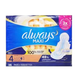 Always Maxi Pads 26ct Overnight W-Wings-wholesale