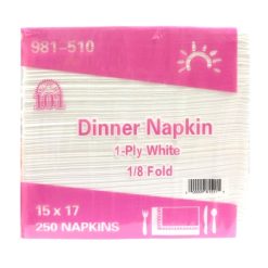 Dinner Napkins 15X17 250ct 1ply Wht-wholesale