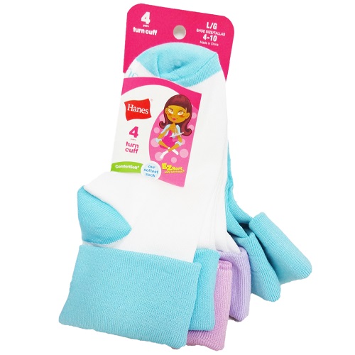 Hanes Turn Cuff Socks 4pk 4-10 Lg-wholesale Hanes Turn Cuff Socks 4pk 4-10 Lg-wholesale