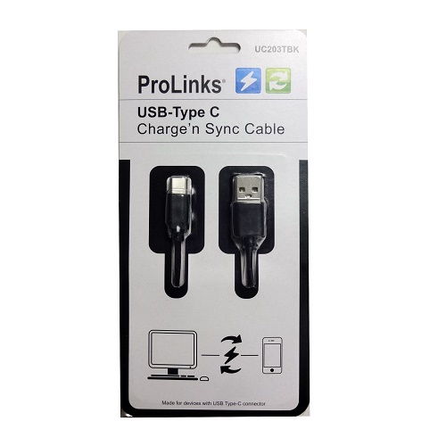 USB-Type C Charge N Sync Cable Blk-wholesale