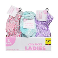 Ladies Cozy Socks 2pk 4-10½ Assr Clrs-wholesale