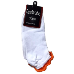Socks Low Cut 9-11 2 PK White W-Orange-wholesale