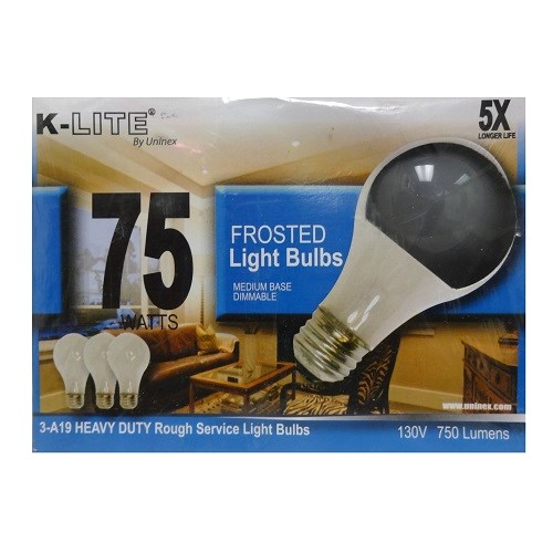K-Lite Light Bulbs 3pk 75w Frosted-wholesale